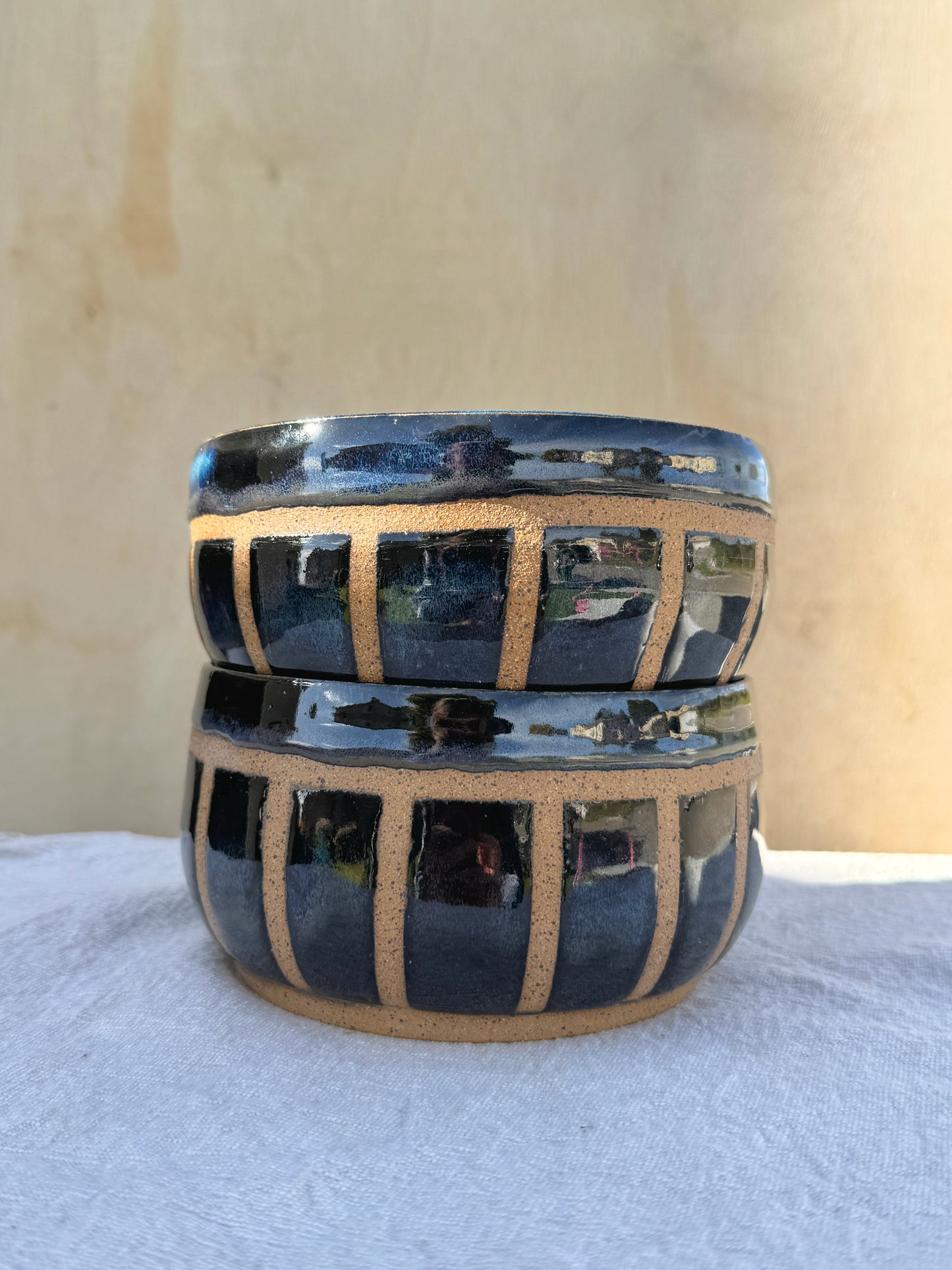 Blue striped bowls