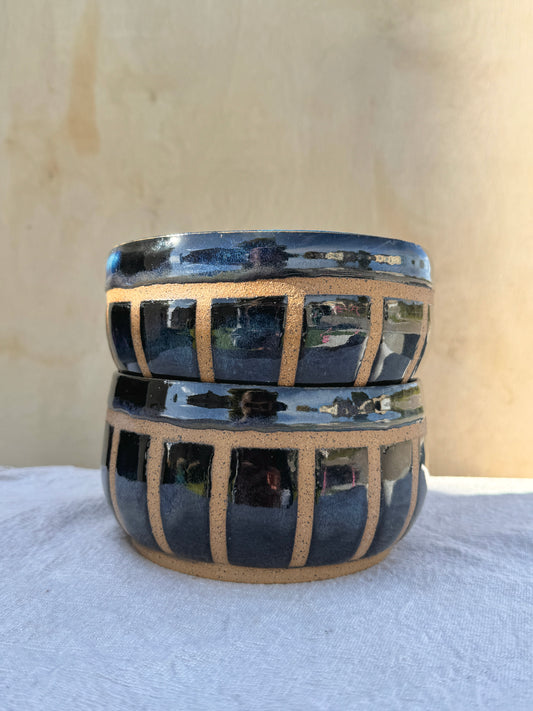Blue striped bowls