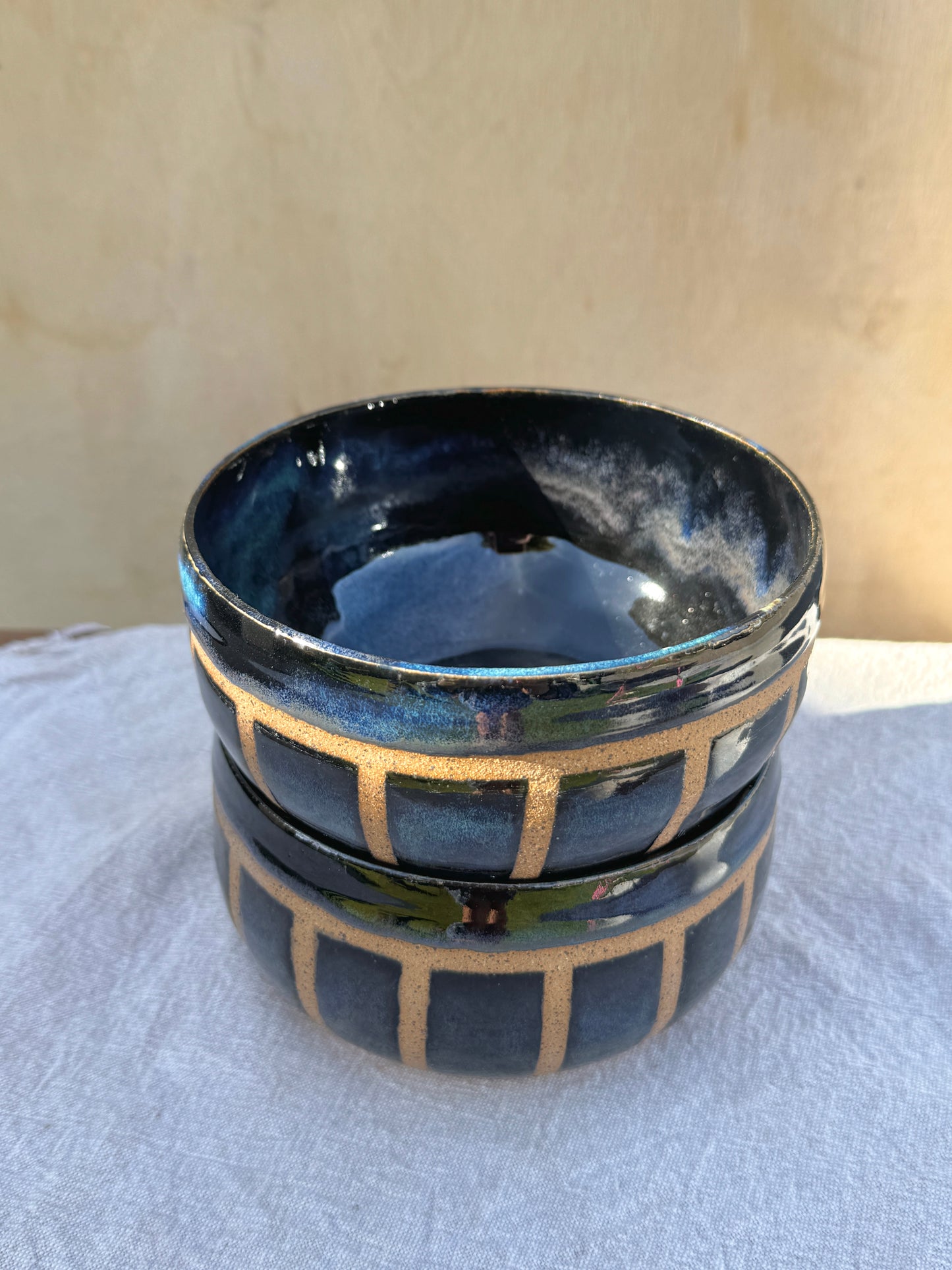 Blue striped bowls