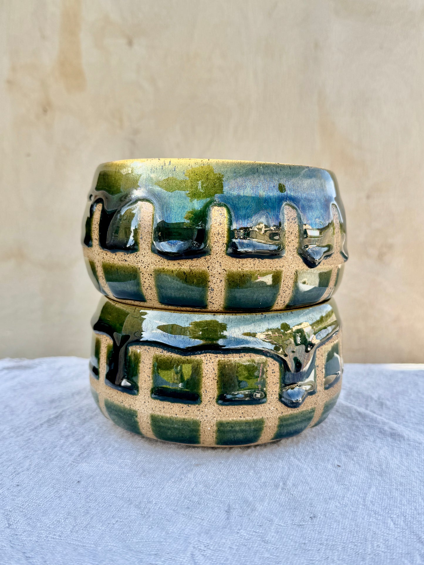 Green checkered bowls