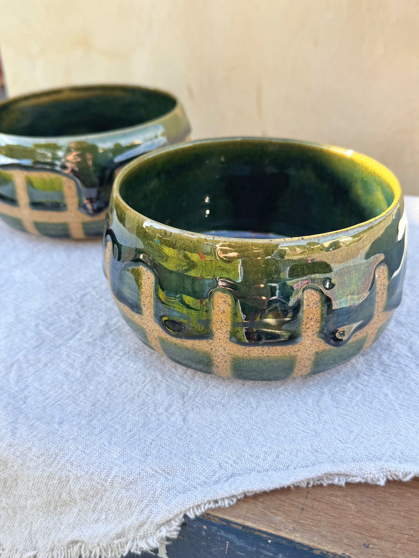 Green checkered bowls